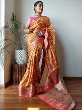 Load image into Gallery viewer, Gala Floral Printed Paithani Woven Saree Tiger Orange Clothsvilla