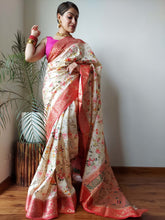 Load image into Gallery viewer, Gala Floral Printed Paithani Woven Saree White Rock Clothsvilla