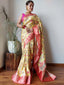 Gala Floral Printed Paithani Woven Saree Yellow Clothsvilla