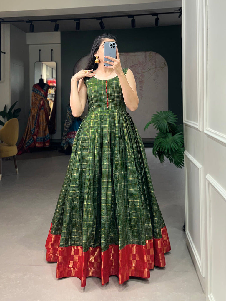 Green Color Zari Weaving Work Zari Chex Traditional Dress Clothsvilla