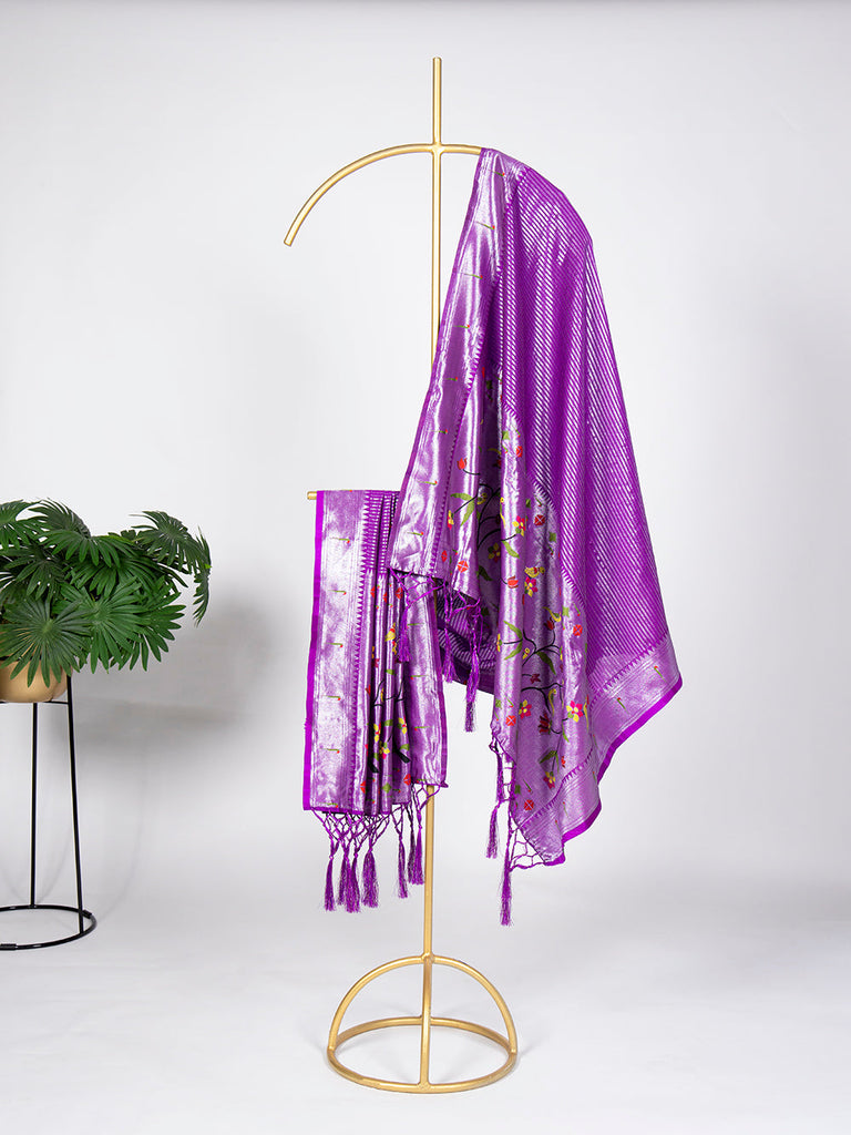 Purple Color Zari Weaving Work Jacquard Paithani Dupatta ClothsVilla.com