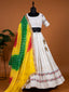 White Color Lucknowi Embroidery Work Georgette Lehenga Choli With Bandhej Dupatta Clothsvilla