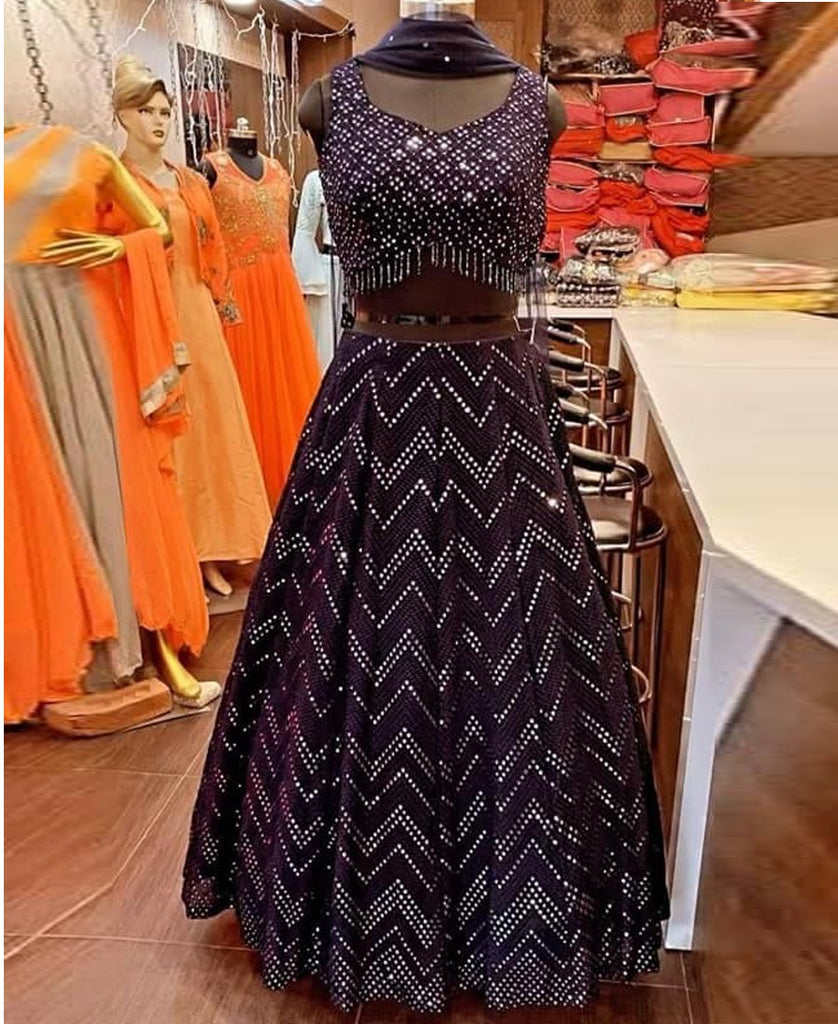 Dark Wine Georgette Lehenga Choli with Heavy Embroidery thread and Sequence work ClothsVilla