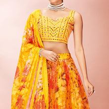 Load image into Gallery viewer, Yellow Embellished With Printed Organza Lehenga Choli Clothsvilla