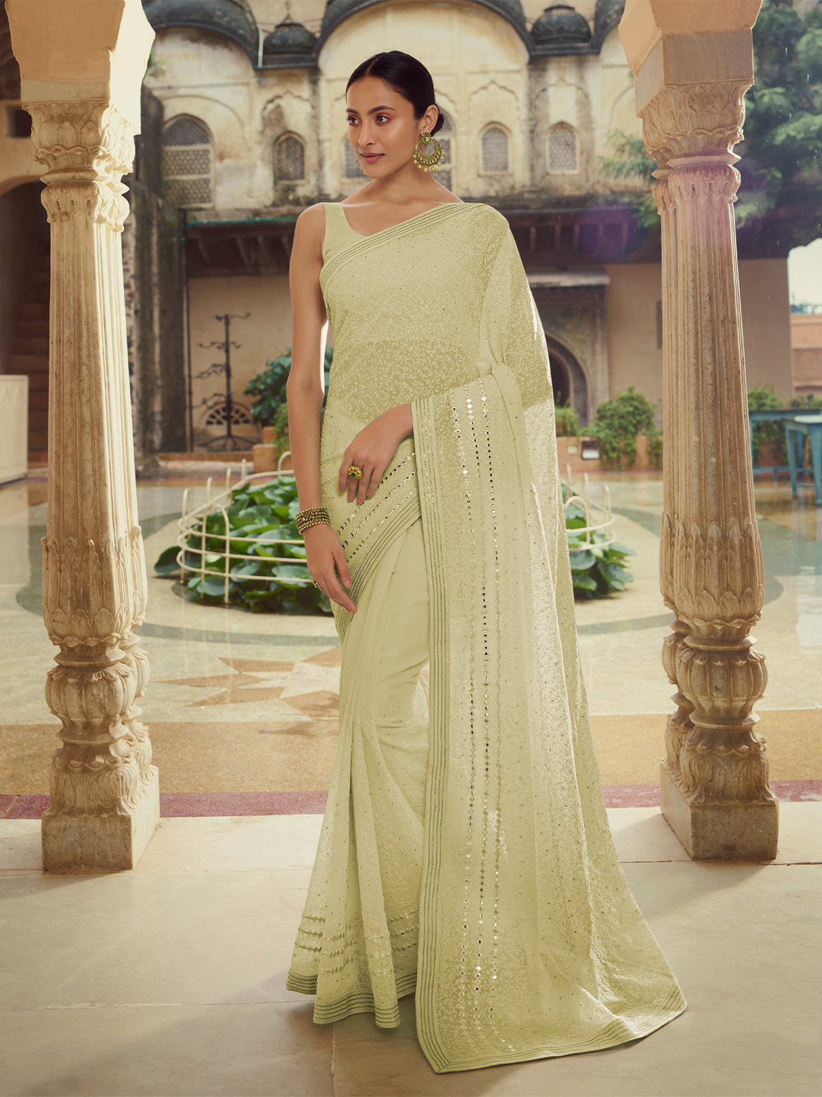 Ethnic wear for women olive georgette saree