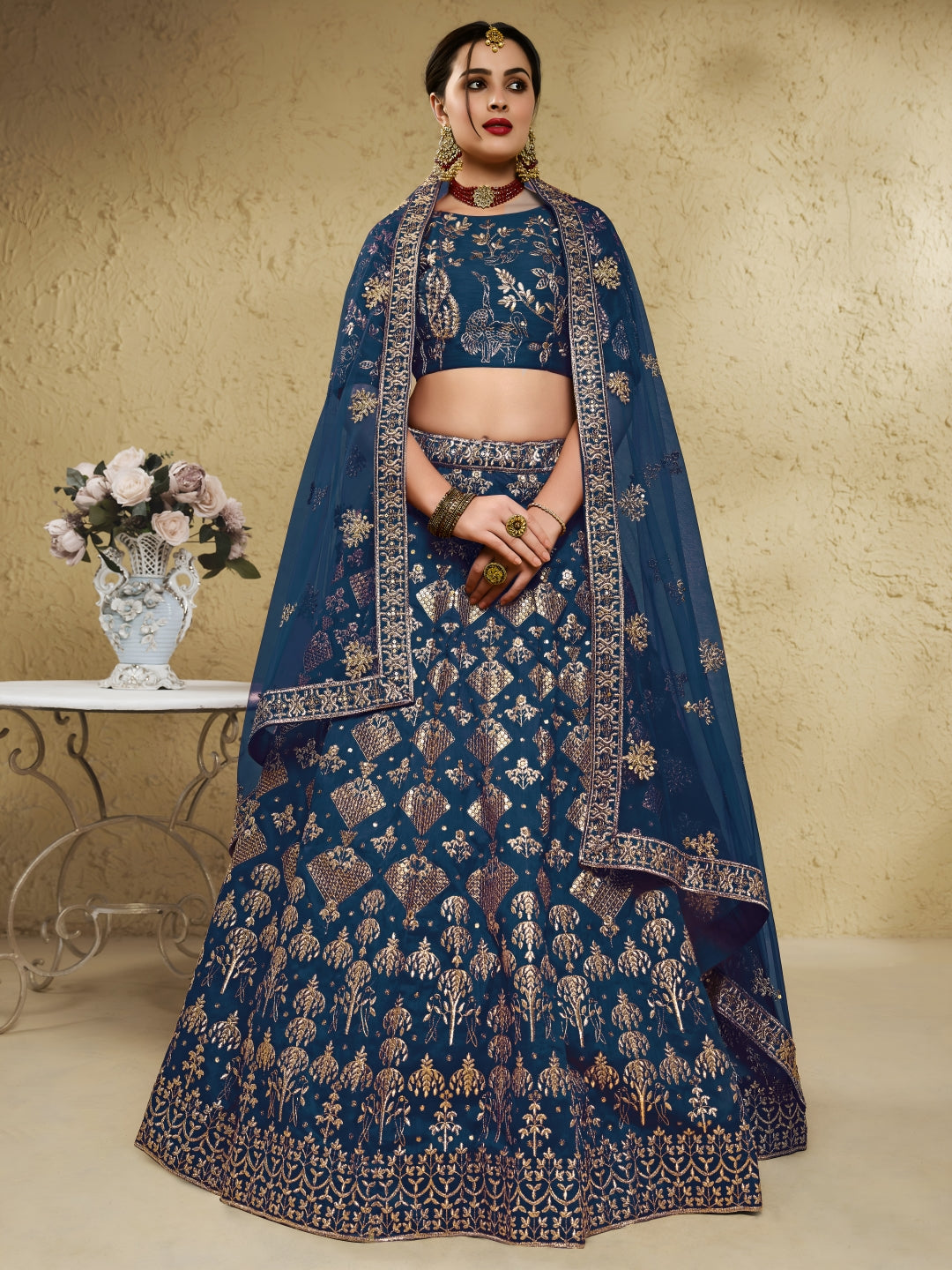 Blue INAYA 7055 art silk lehenga choli with zari and sequin embroidery