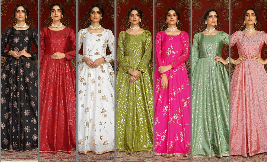 Foil Print Taffeta Silk Anarkali Gown For Eid 2023
