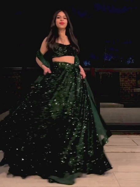 Experience Luxury with the Most Stunning Green Velvet Lehenga Choli