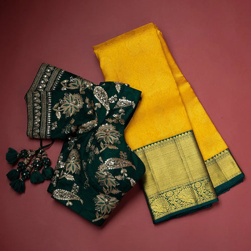 yellow and green combination saree
