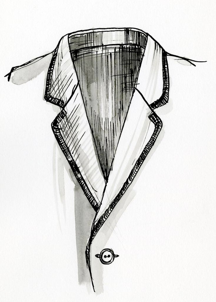 Illustration of tailored collar and lapels for a 25-style fashion collar guide. David Ring, Europeana Fashion, CC0.