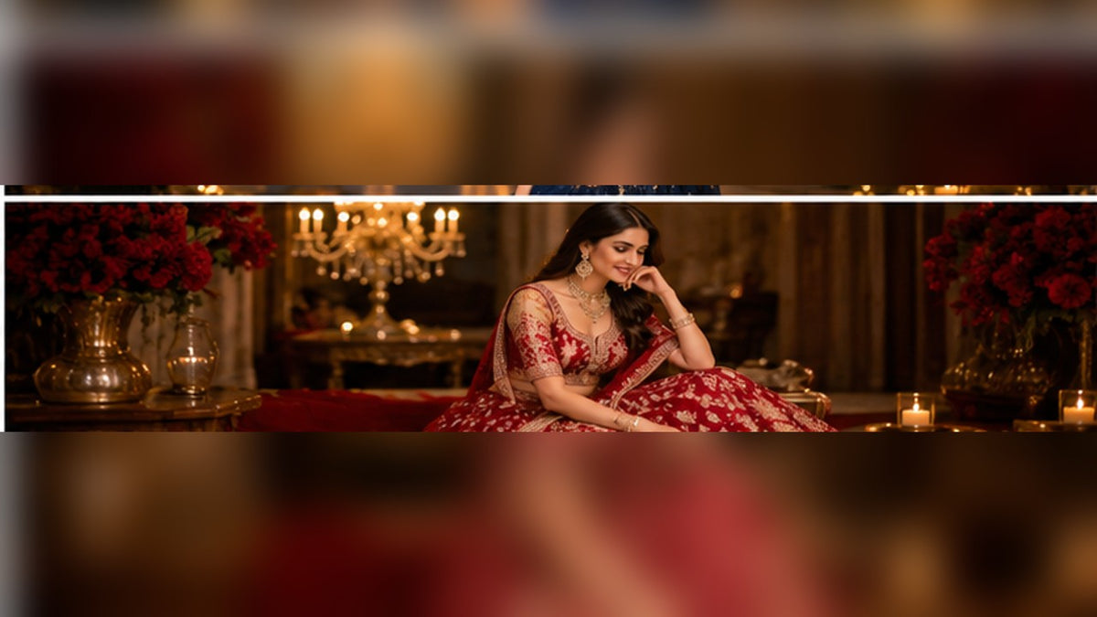 Illustrative Indian occasion-wear editorial photograph, not an exact ClothsVilla catalogue item