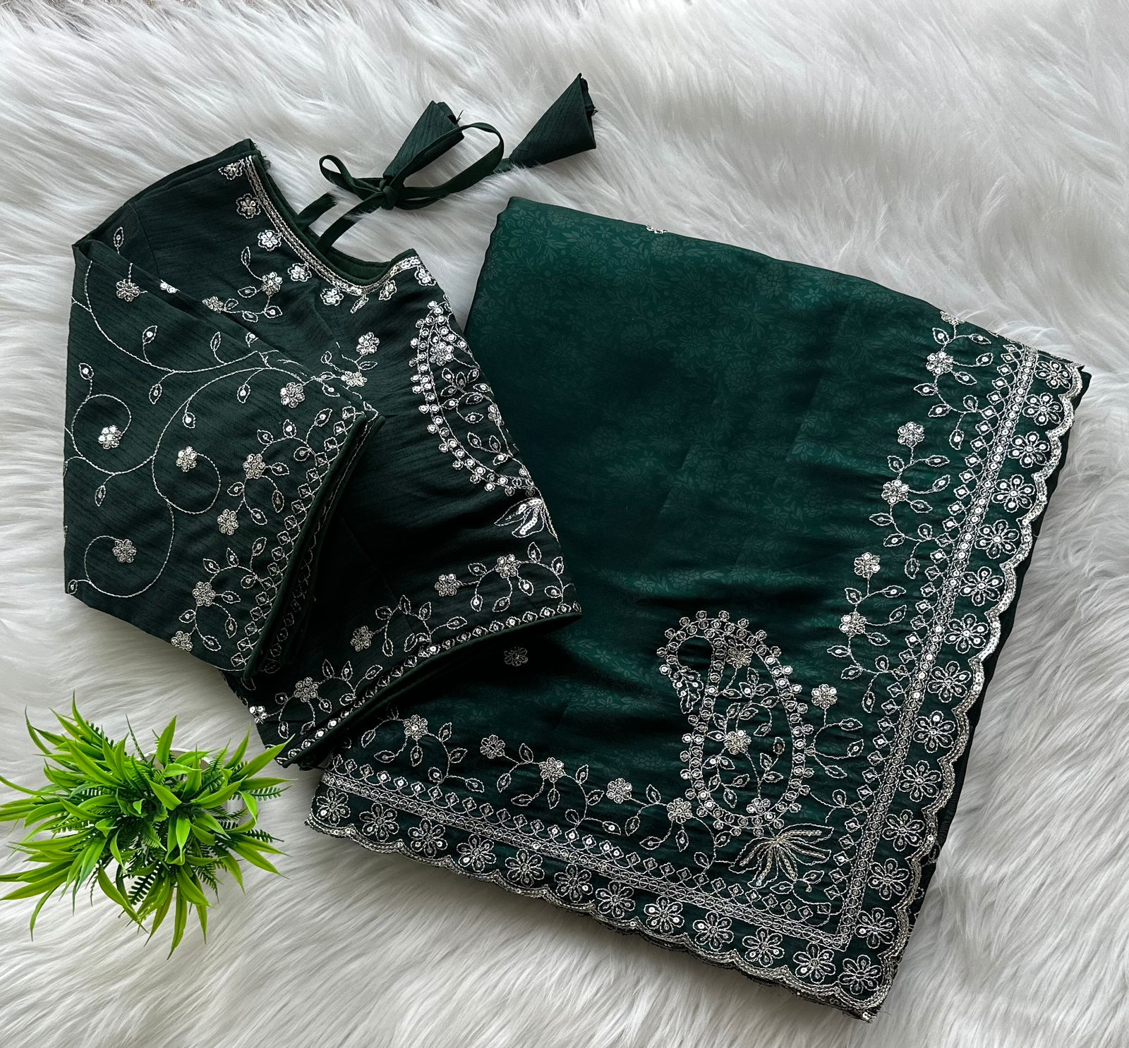 Dark green soft silk saree for blouse colour planning
