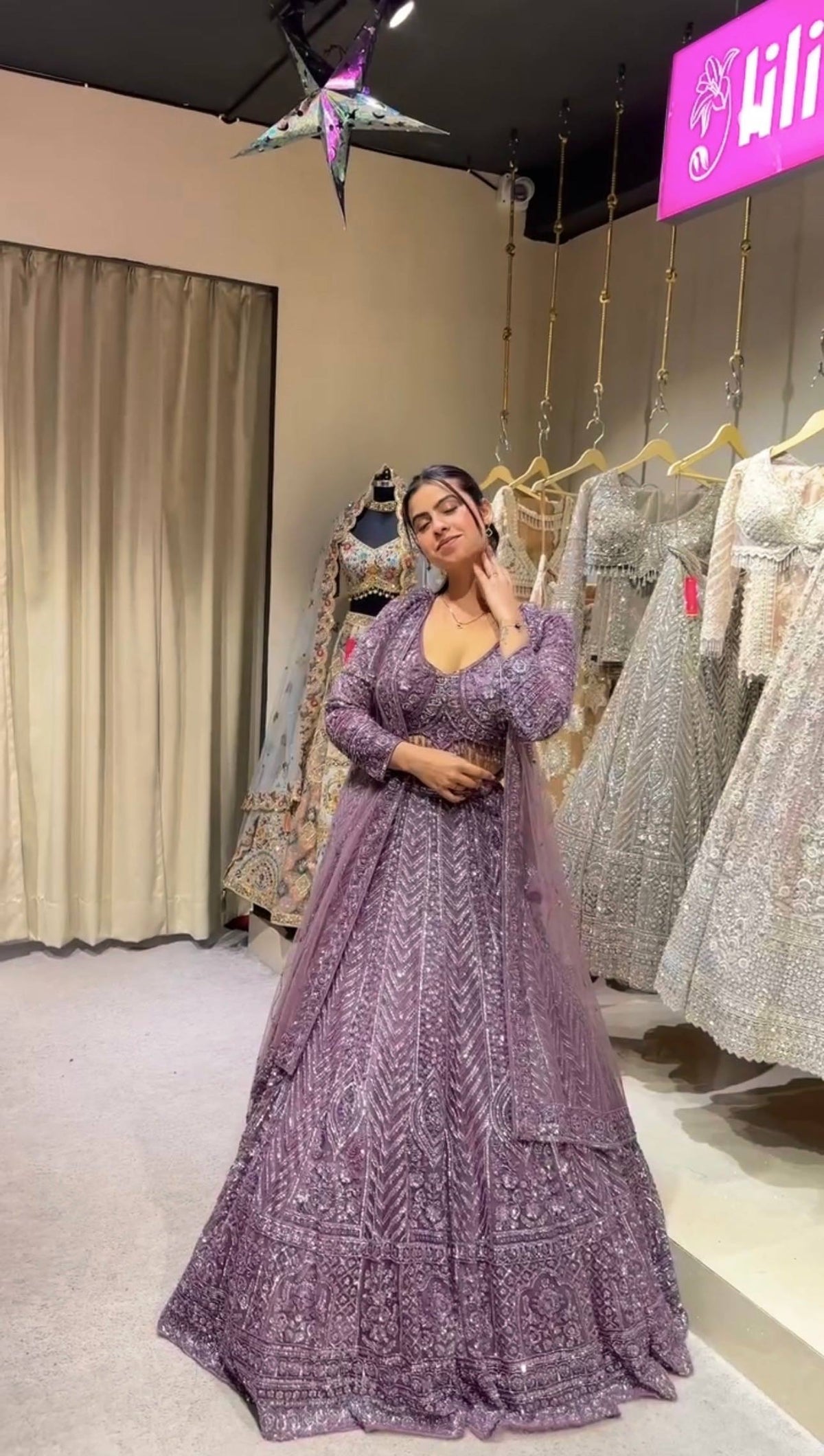 Dark Onion Sequins & Resham Dori Work Lehenga ClothsVilla