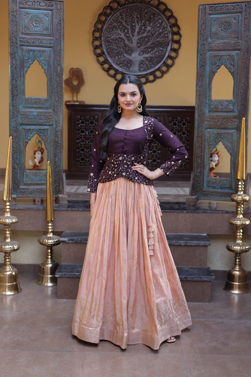 Dark Purple Jacquard Lehenga Choli ClothsVilla