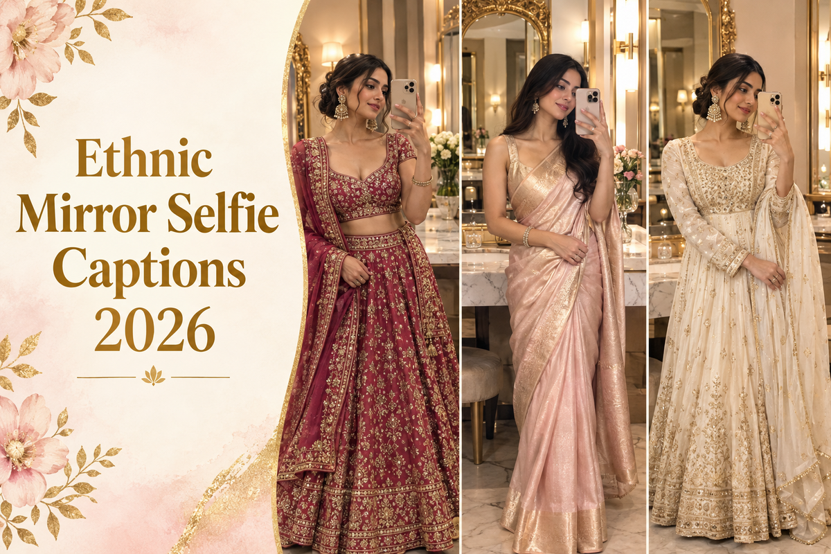 Ethnic Mirror Selfie Captions 2026: Saree, Lehenga & Suit Outfit Checks