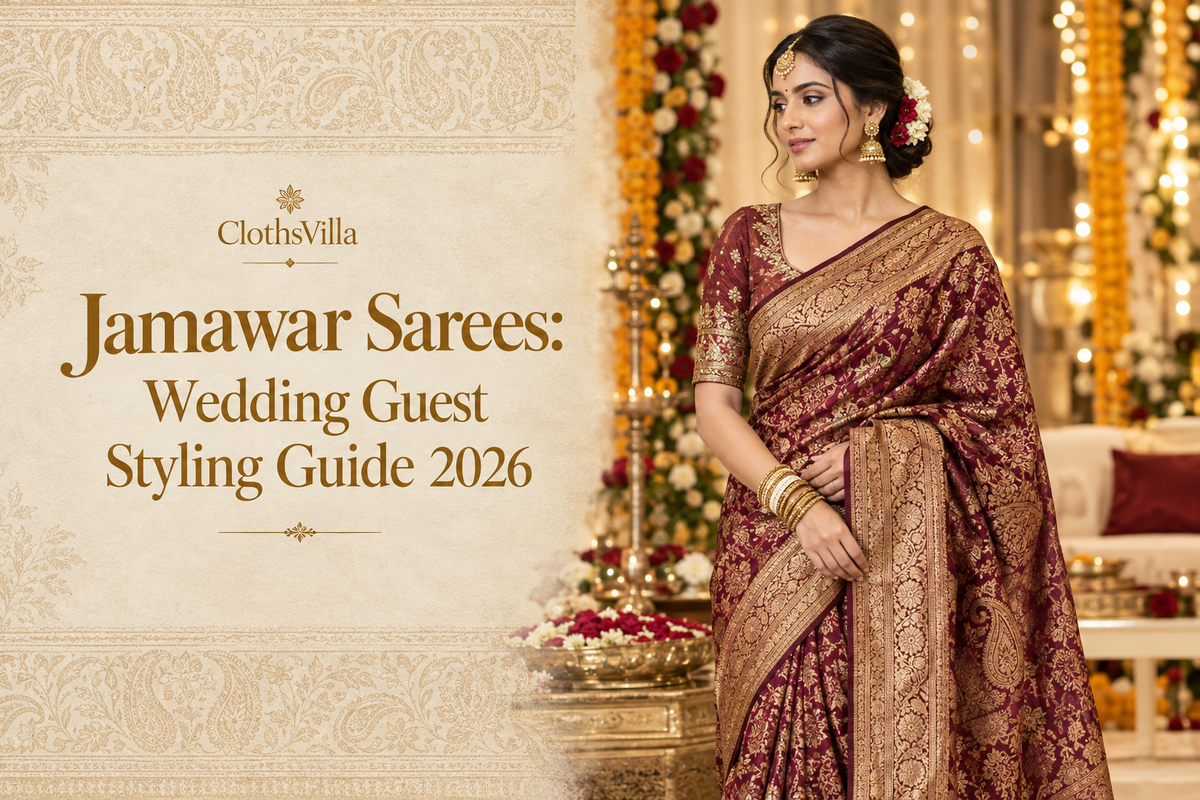 Jamawar Sarees for Wedding Guests: A 2026 Styling Guide