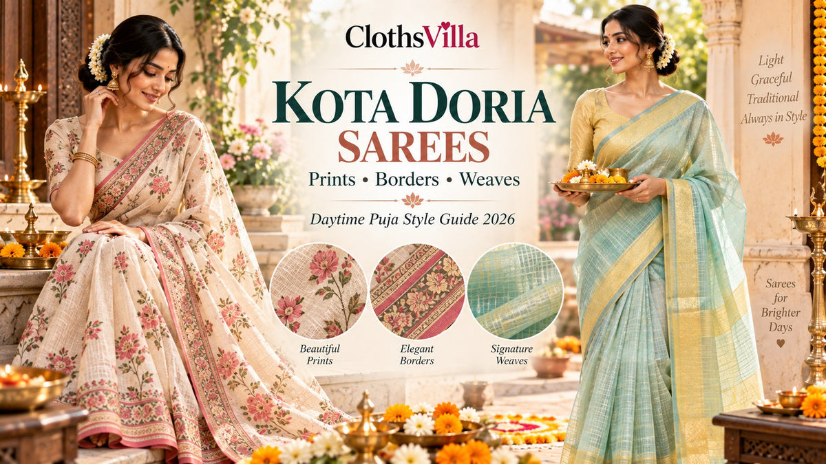 Kota Doria Sarees for Daytime Puja: Prints, Borders and Weaves