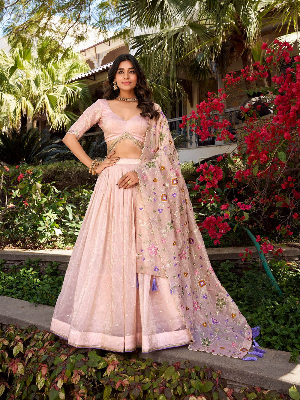 Wedding guest ethnic wear light pink lehenga