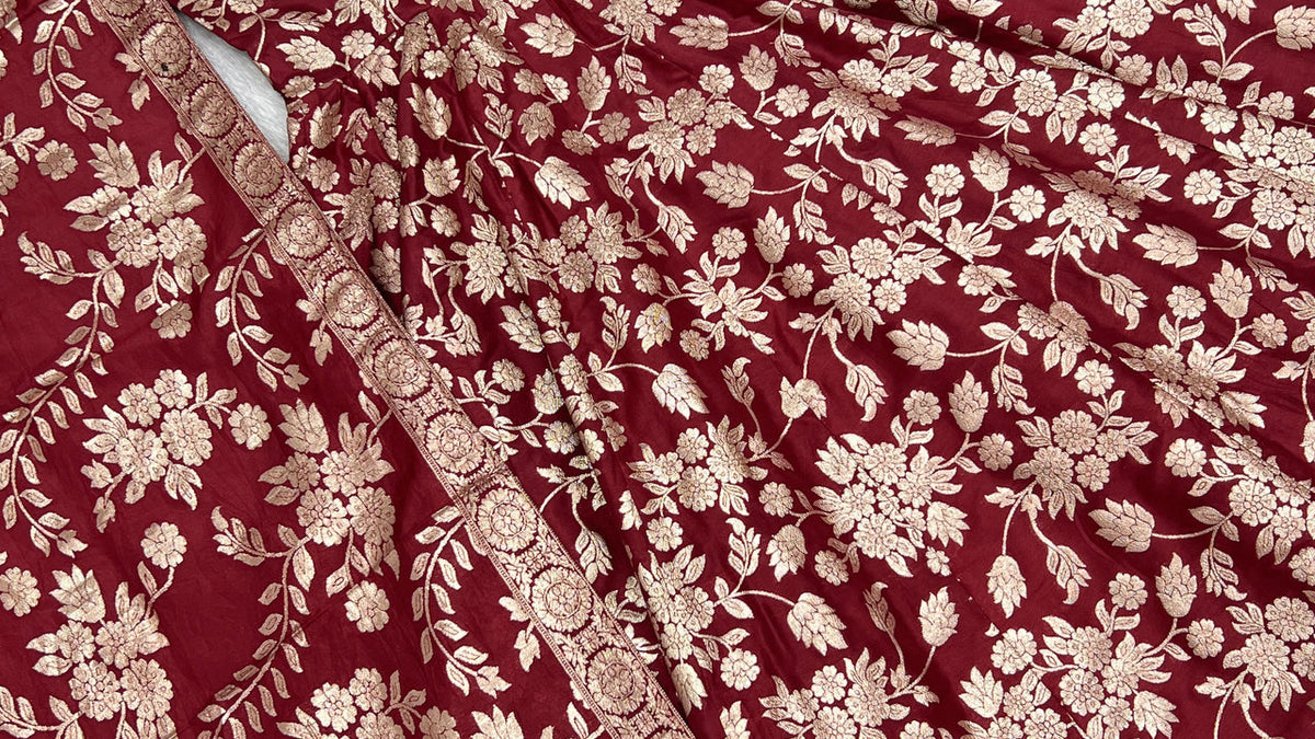 Maroon Banarasi silk Anarkali gown for Diwali outfit inspiration - ClothsVilla
