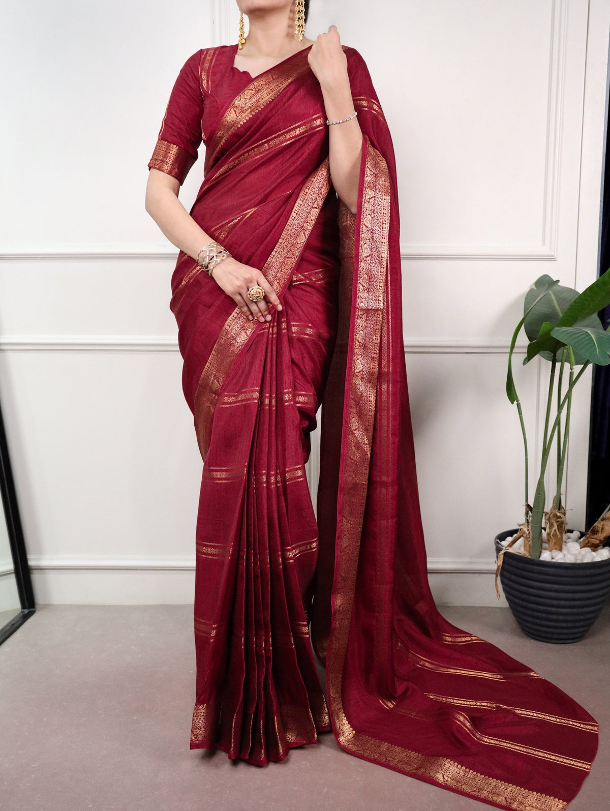 Maroon Silk Saree Zari Work | reuse festive ethnic wear after diwali ClothsVilla
