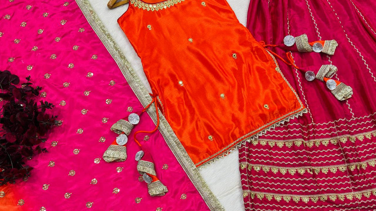 Orange festive lehenga set for plus-size Diwali outfit ideas - ClothsVilla