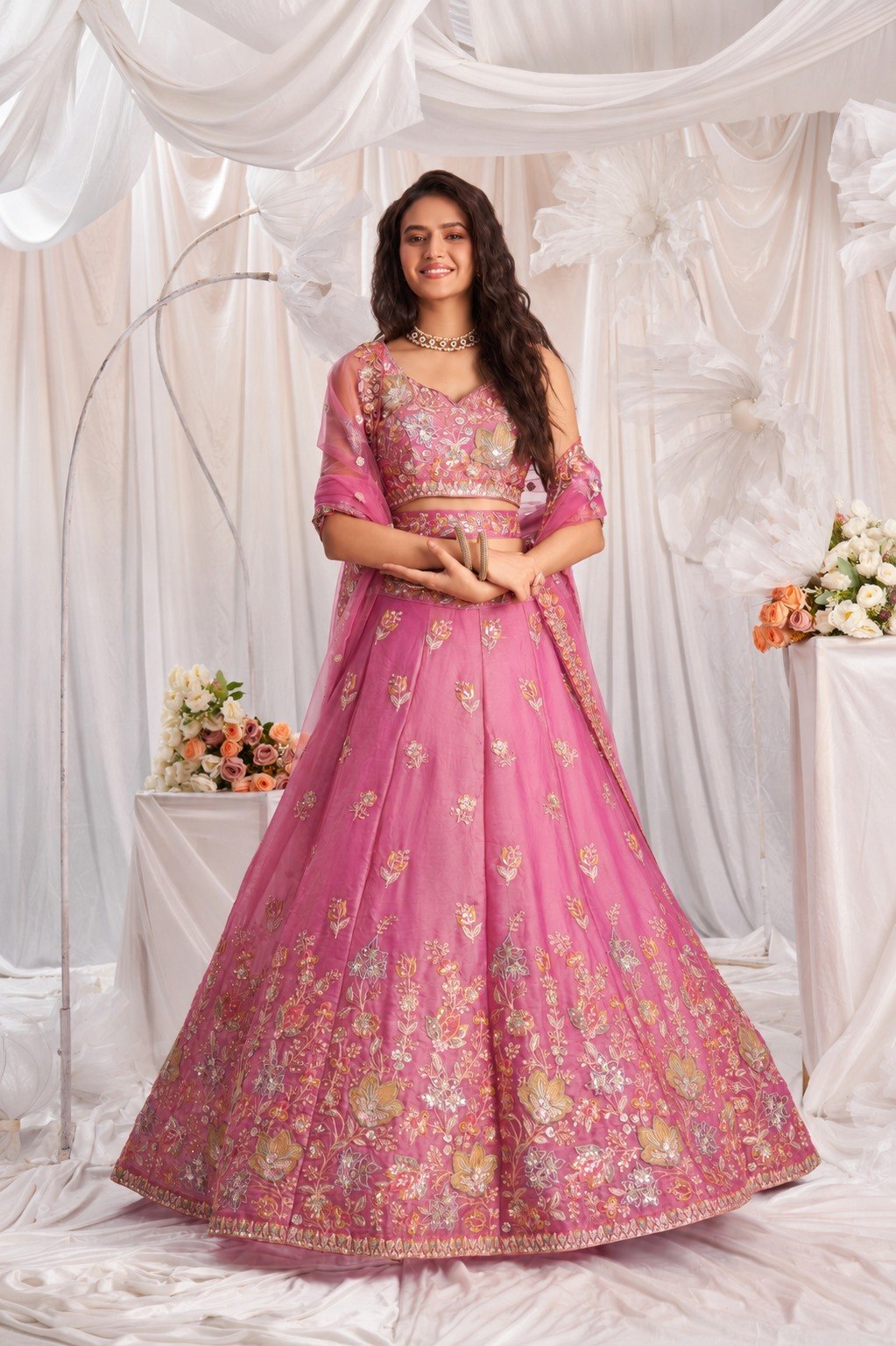 Pink Designer Fandy Silk Lehenga ClothsVilla