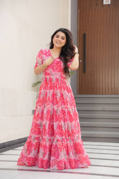 Pink flare gown Pink Indian Gowns for Women | Elegant Party & Wedding We
