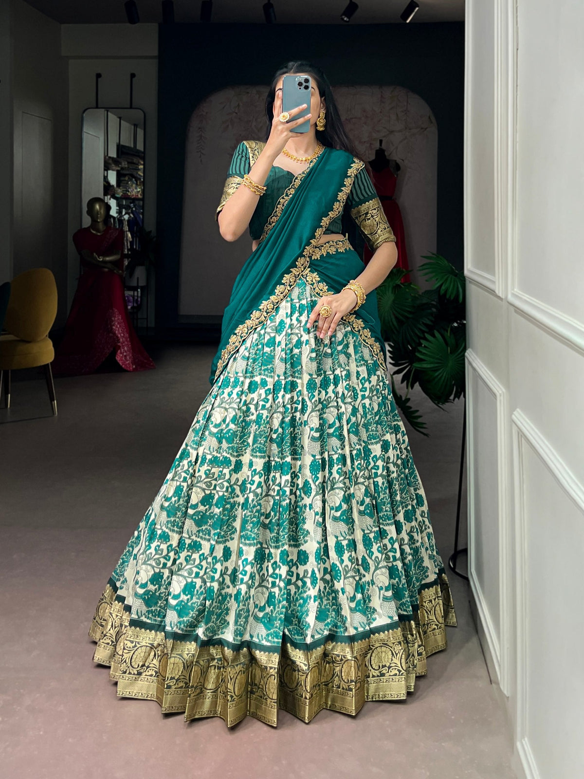 printed vs zari tissue lehenga – Sky Blue Silk Printed Lehenga