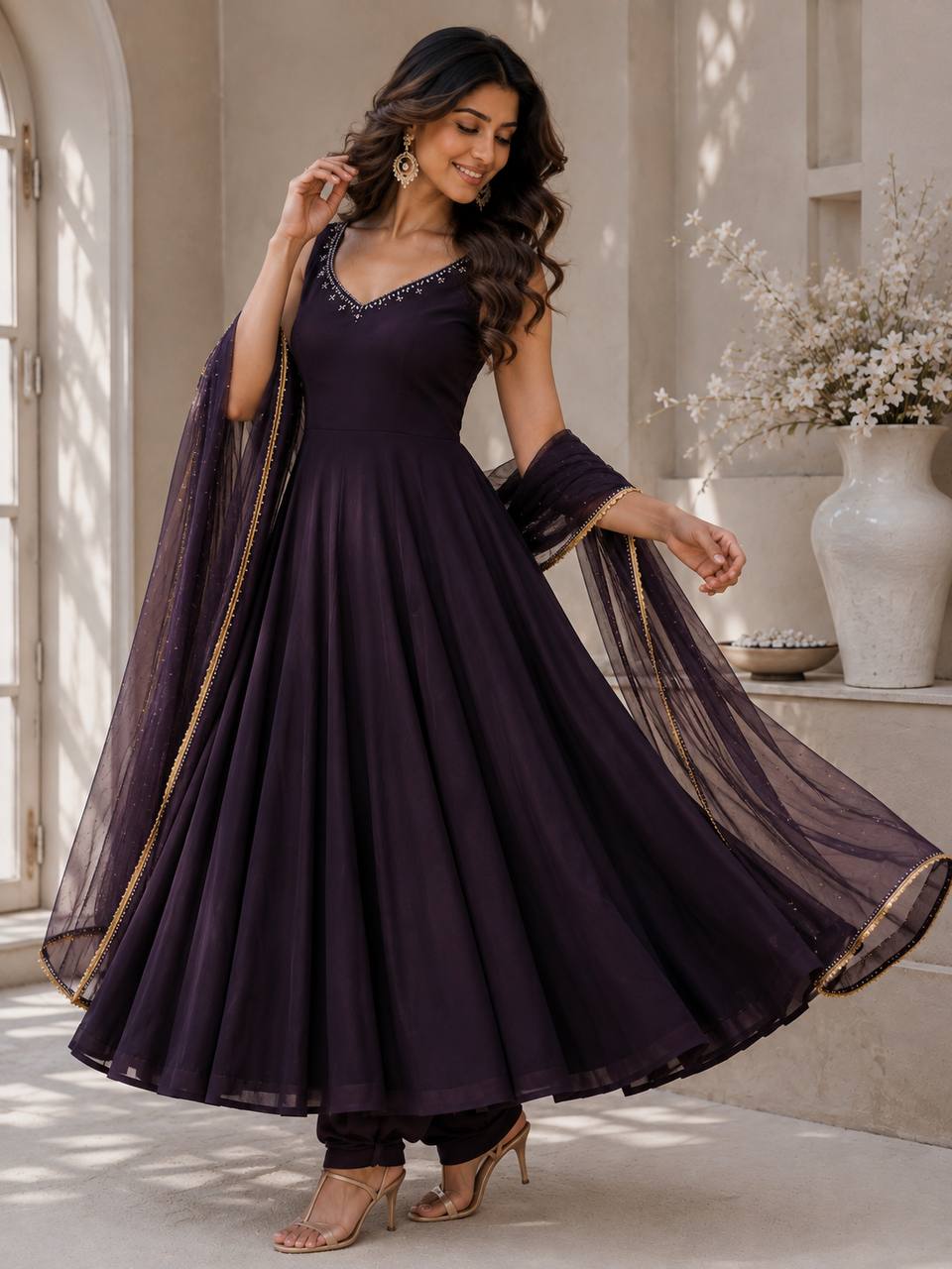 Wine Georgette Hotfix Anarkali Suit | wine georgette anarkali suit | ClothsVilla