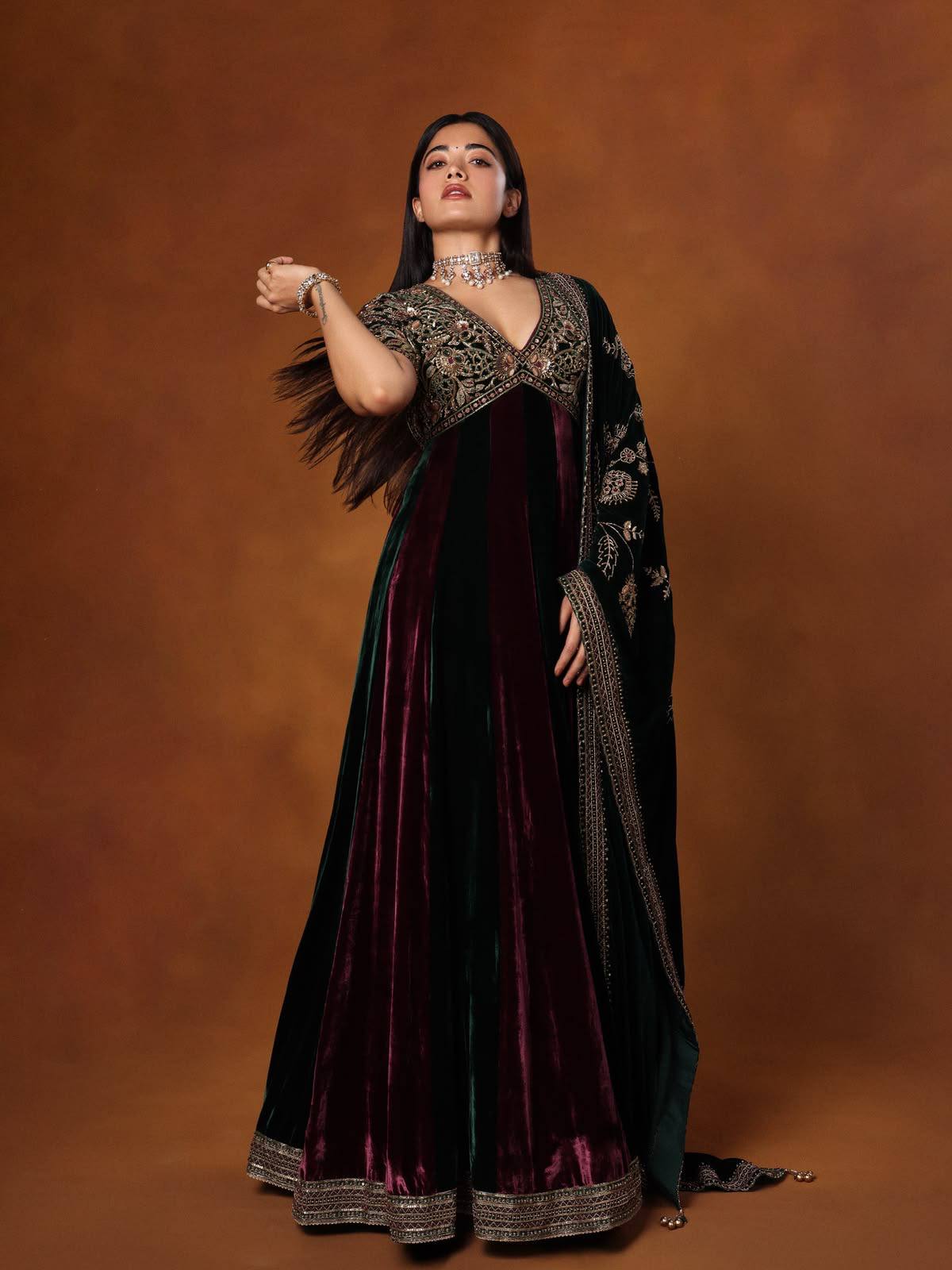 Viscose Velvet Embroidered Gown Pant Dupatta Set – Black Multi & Navy Blue Multi ClothsVilla