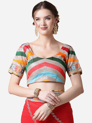 Red Ethnic Gotta Patti Georgette Saree with Blouse ClothsVilla