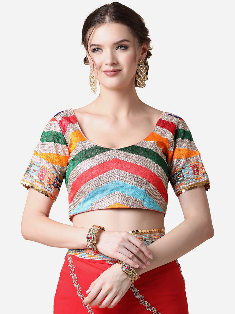 Red Ethnic Gotta Patti Georgette Saree with Blouse ClothsVilla