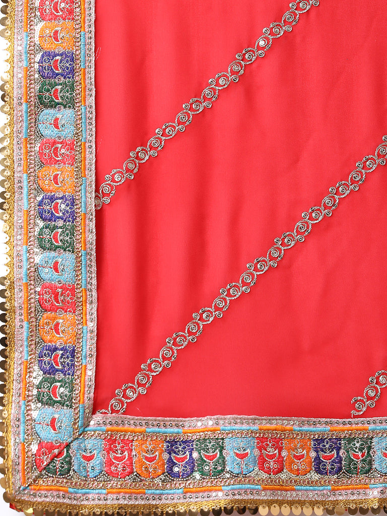 Red Ethnic Gotta Patti Georgette Saree with Blouse ClothsVilla