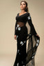 Black Hand-Painted Pure Georgette Saree with White Floral Motifs & Sequins | Modal Satin Blouse FANCY SAREES