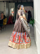 Load image into Gallery viewer, Brown Kalamkari Print Lehenga Choli Set - Dola Silk with Weaving Border ClothsVilla