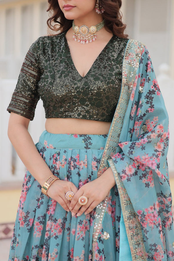 Stunning Russian Silk Lehenga Choli Set with Sequin Embroidery ClothsVilla