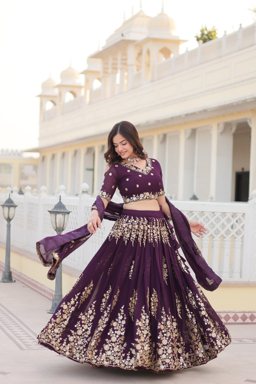 Faux Blooming Georgette Lehenga Choli Set with Heavy Embroidered Work ClothsVilla