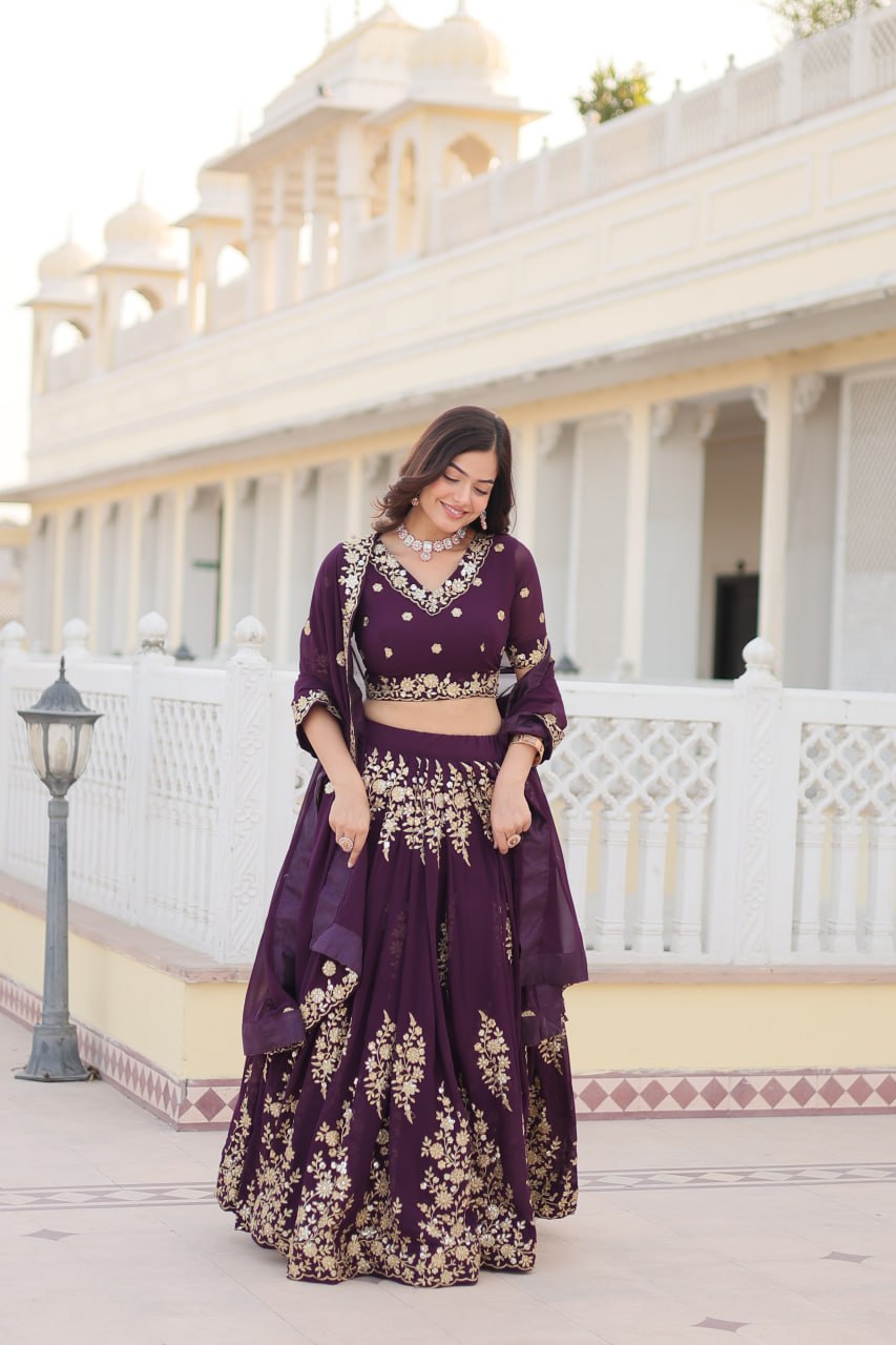 Faux Blooming Georgette Lehenga Choli Set with Heavy Embroidered Work ClothsVilla