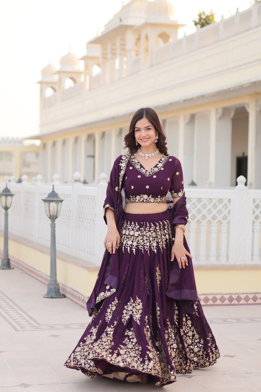 Faux Blooming Georgette Lehenga Choli Set with Heavy Embroidered Work ClothsVilla