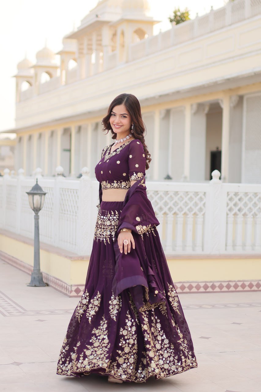 Faux Blooming Georgette Lehenga Choli Set with Heavy Embroidered Work ClothsVilla