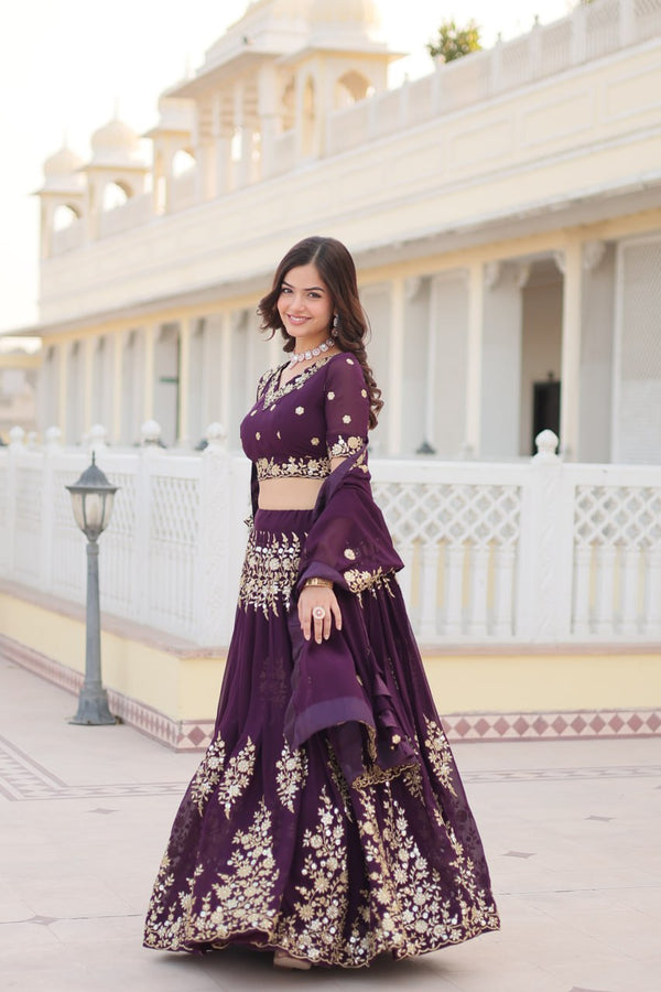 Faux Blooming Georgette Lehenga Choli Set with Heavy Embroidered Work ClothsVilla