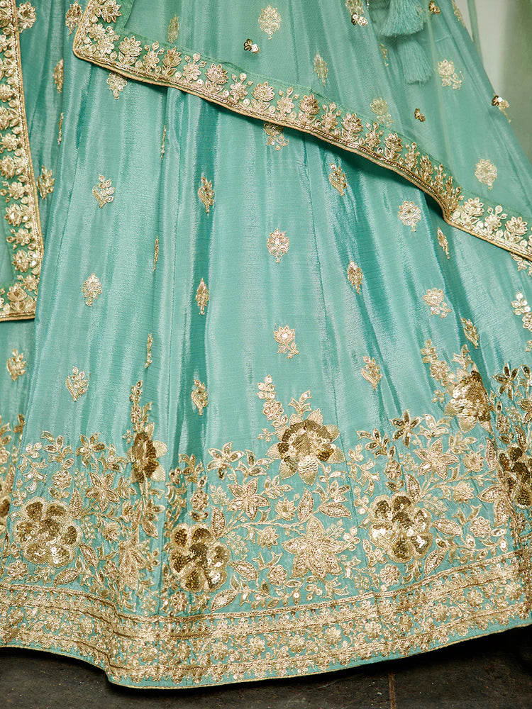Sea Green Chiffon Semi-Stitched Lehenga Choli Set with Heavy Sequin & Embroidery ClothsVilla