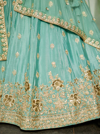 Sea Green Chiffon Semi-Stitched Lehenga Choli Set with Heavy Sequin & Embroidery ClothsVilla