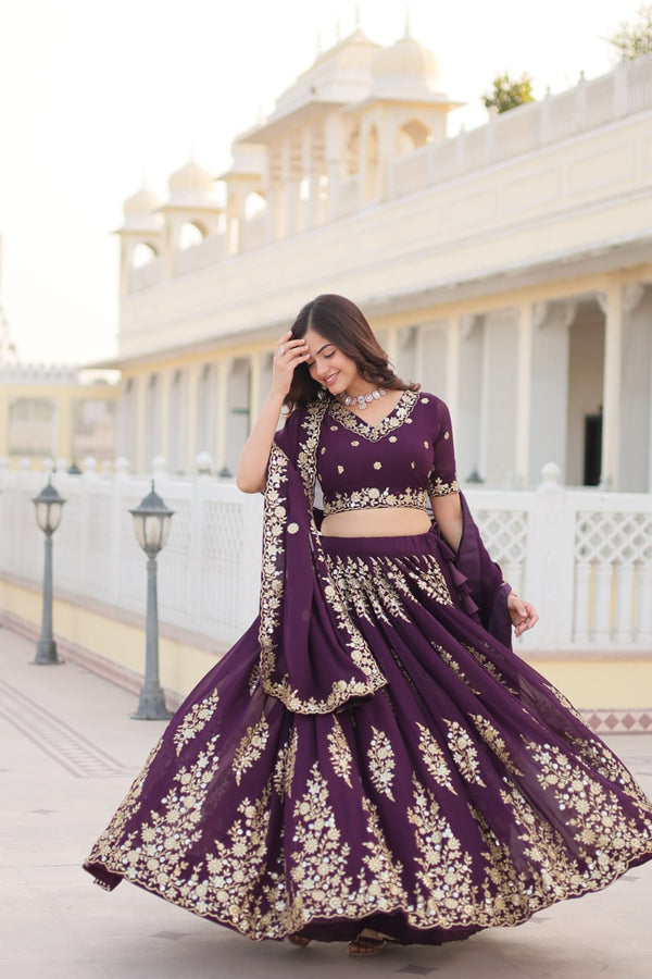 Faux Blooming Georgette Lehenga Choli Set with Heavy Embroidered Work ClothsVilla