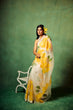 Load image into Gallery viewer, White Pure Organza Saree with Hand-Painted Oversized Yellow Floral Motifs &amp; Sequin Accents | Satin Blouse FANCY SAREES