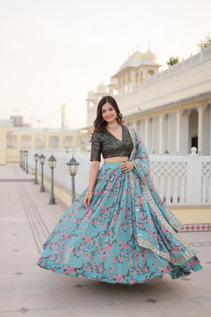 Stunning Russian Silk Lehenga Choli Set with Sequin Embroidery ClothsVilla