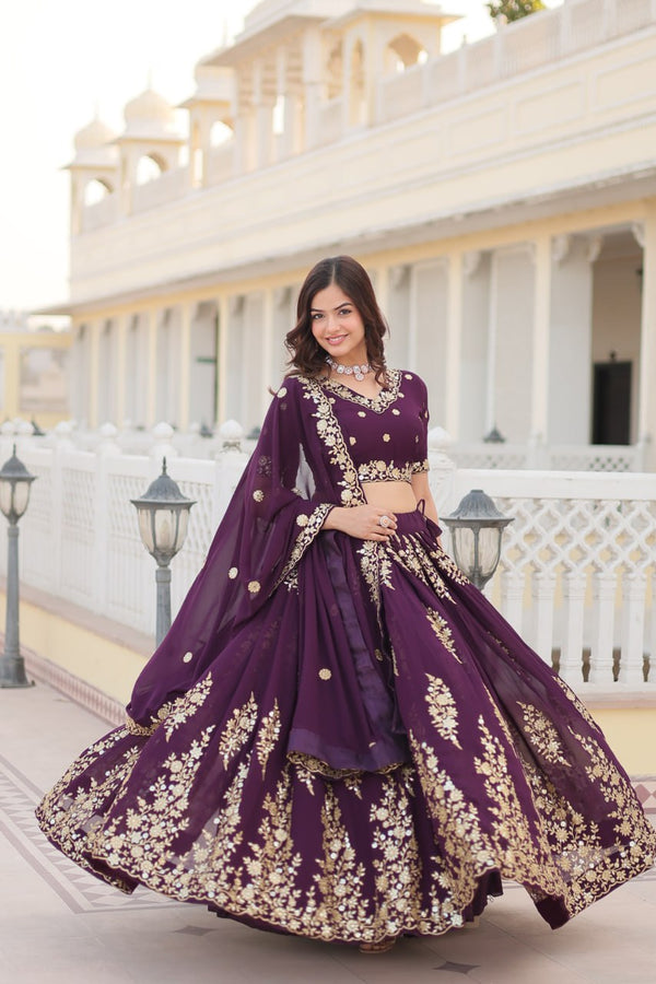 Faux Blooming Georgette Lehenga Choli Set with Heavy Embroidered Work ClothsVilla