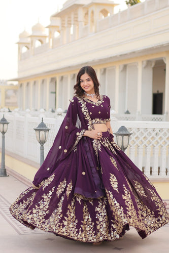 Faux Blooming Georgette Lehenga Choli Set with Heavy Embroidered Work ClothsVilla