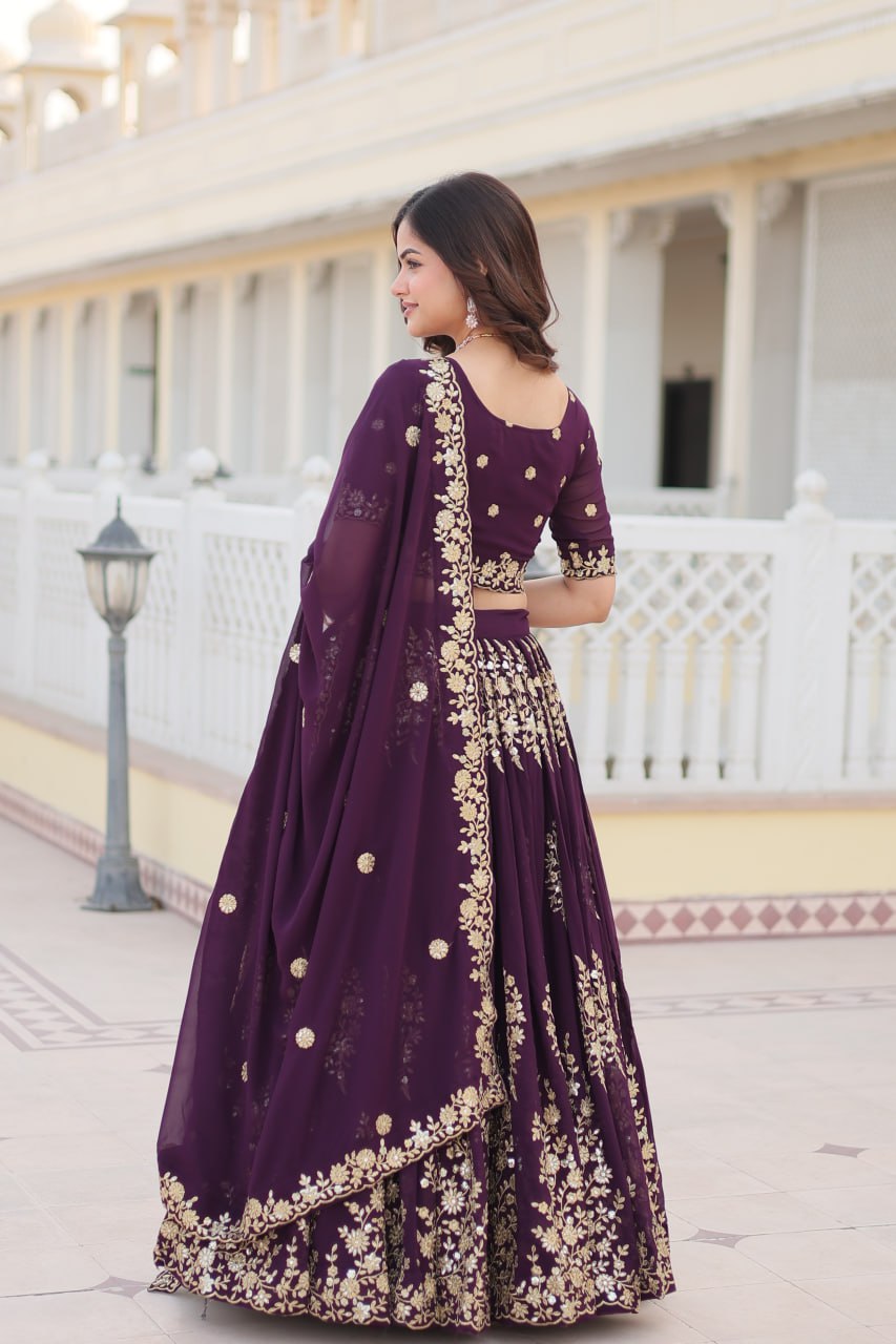 Faux Blooming Georgette Lehenga Choli Set with Heavy Embroidered Work ClothsVilla