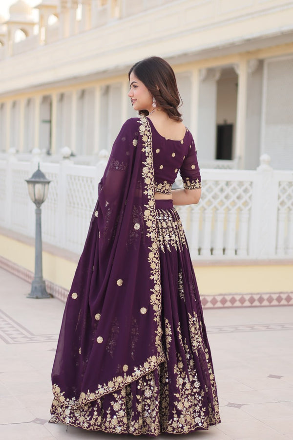 Faux Blooming Georgette Lehenga Choli Set with Heavy Embroidered Work ClothsVilla